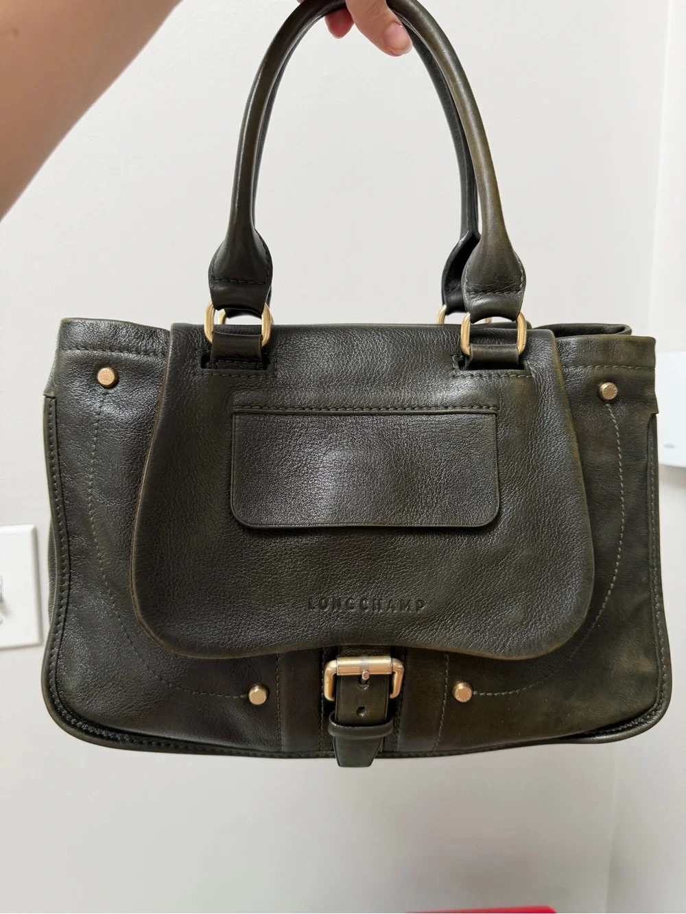 LONGCHAMP DARK GREEN BALZANE LEATHER BAG - Picture 1 of 15